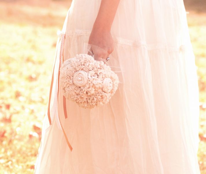 Ivory fabric flowers romantic vintage bridal bouquet