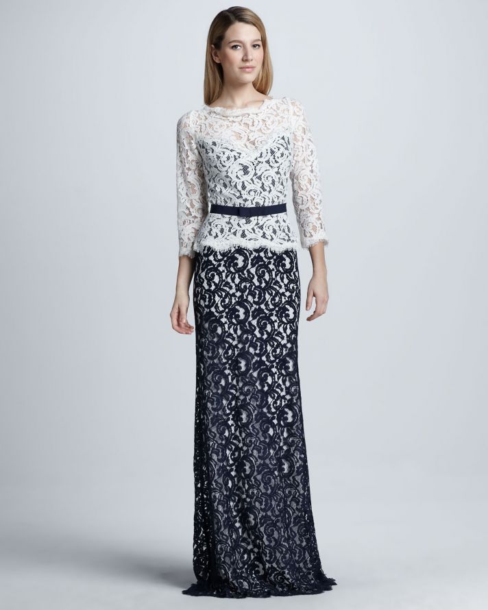 Navy and White Lace MOB gown for weddings