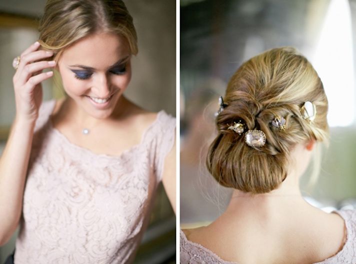 Unique bridal updo with vintage jewels
