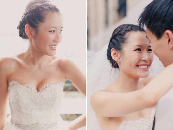 Braided wedding updo with side part