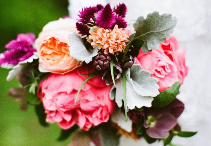 Rich Spring Wedding Bouquet with Peonies Garden Roses Lambs Ear