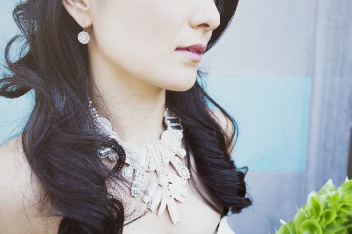 Sacramento bride wears crystallized statement necklace