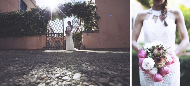 Jewish bride wears white crochet statement back wedding gown