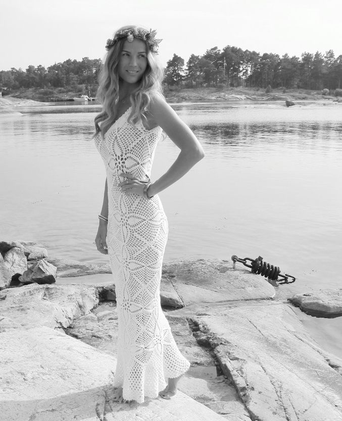 v neck crochet sheath wedding dress