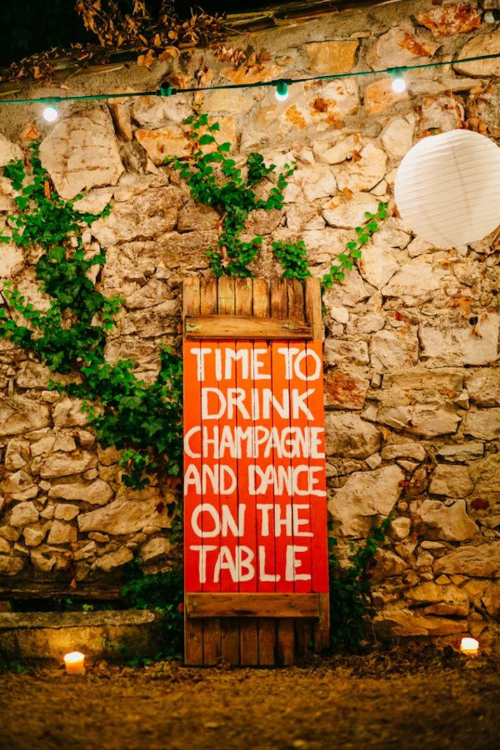 Time to Drink Champagne and Dance on the Table reception sign