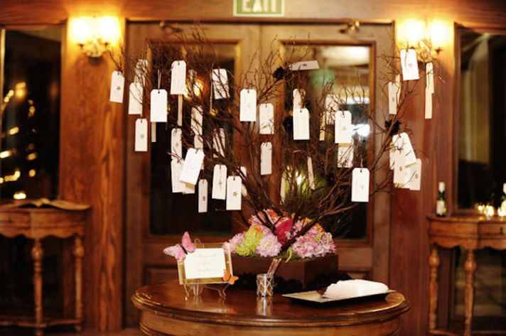Escort Cards Hanging in Tree Branches