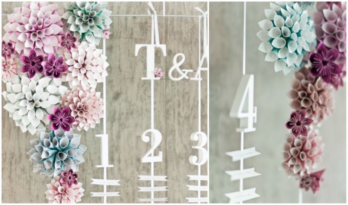 Origami Flowers as a Contemporary Escort Card Display