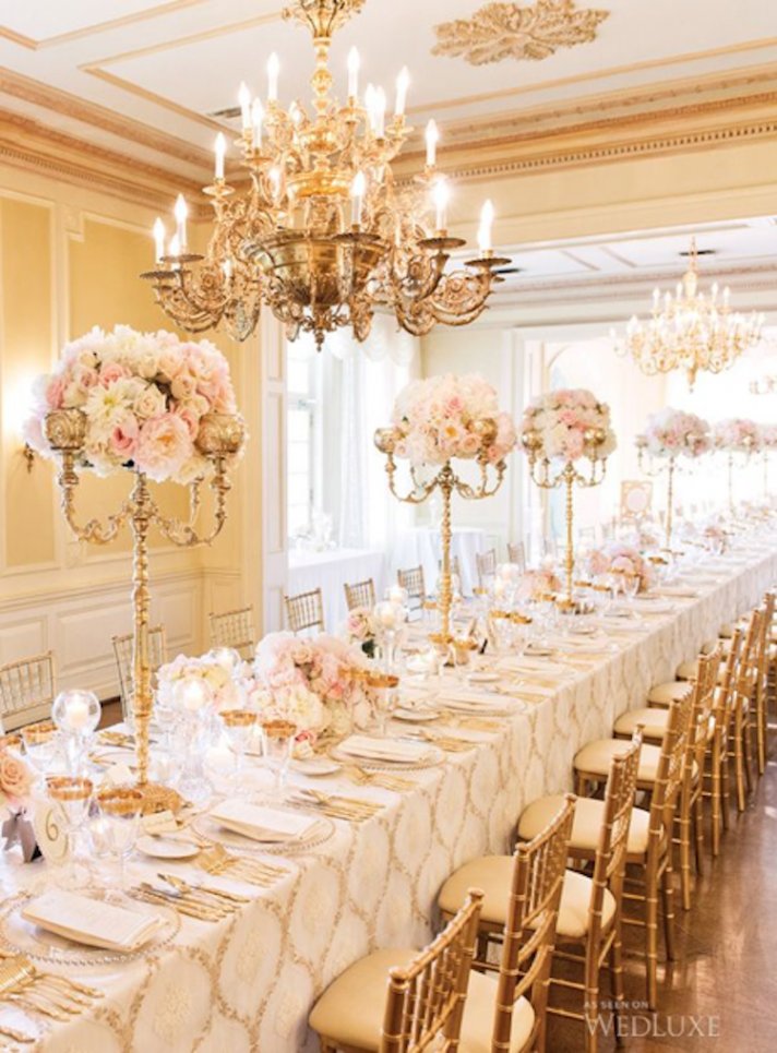 Glam Candelabra Centerpieces Topped with Flowers