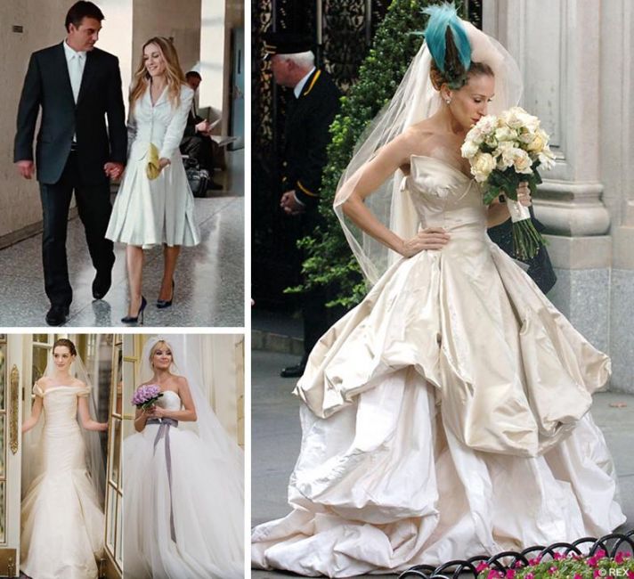 Sarah Jessica Parker in Sex and the City and Anne Hathaway and Kate Hudson in Bride Wars