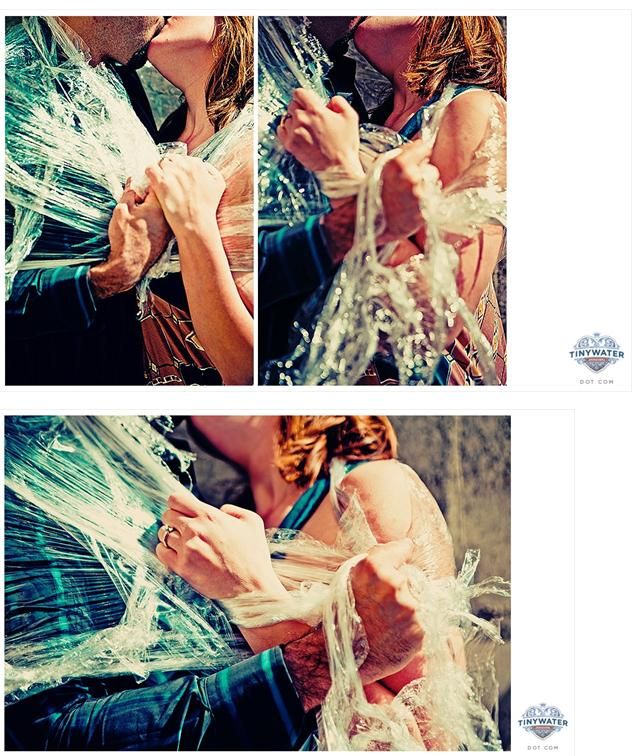 Edgy, artistic engagement photo shoot using saran wrap!