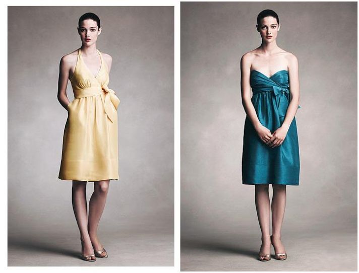 Honey yellow and casper blue eastern shantung short bridesmaid dresses with bow