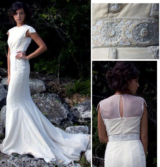 Boat neck, cap sleeve wedding dress, mermaid skirt- very military-esque