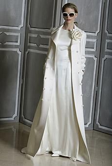 Chic and stylish full length Carolina Herrera coatdress, perfect for a winter wedding