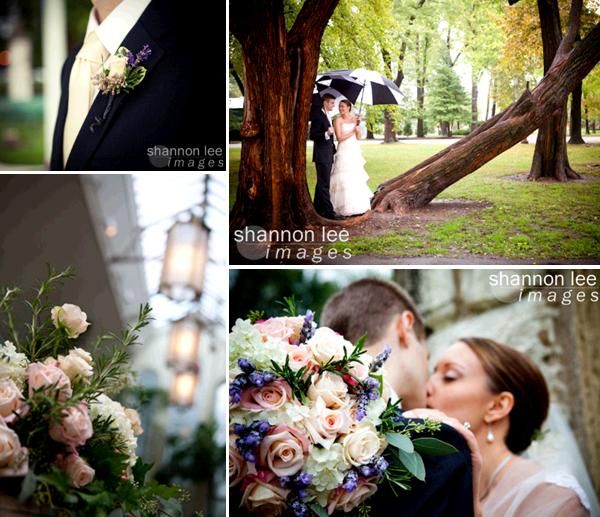 shannon-lee-vintage-outdoor-wedding-trees-black-white-umbrella-ivory-tie-black-tux-pink-peach-purple-ivory-bridal-bouquet