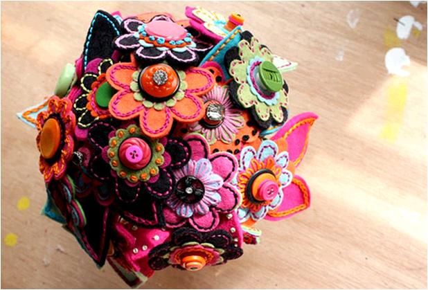 Vibrant and funky bridal bouquet made from eco-friendly felt!