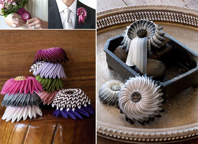 Gorgeous grossgrain ribbon boutonnieres for your groom on the wedding day!