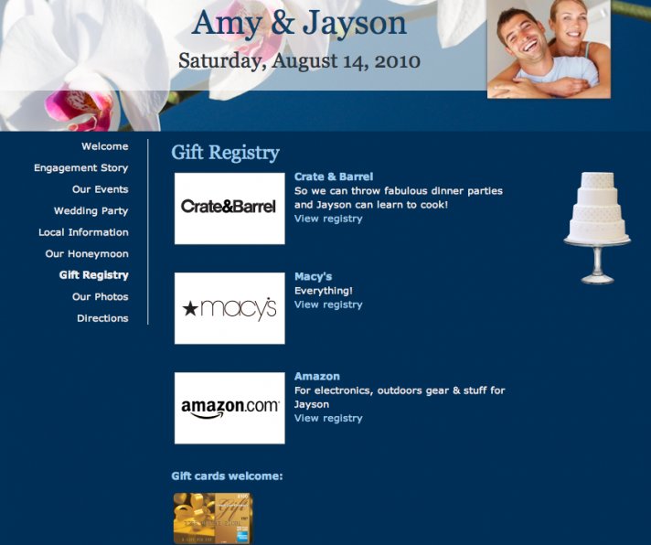 Amy and Jayson’s wedding website shows where they’re registered