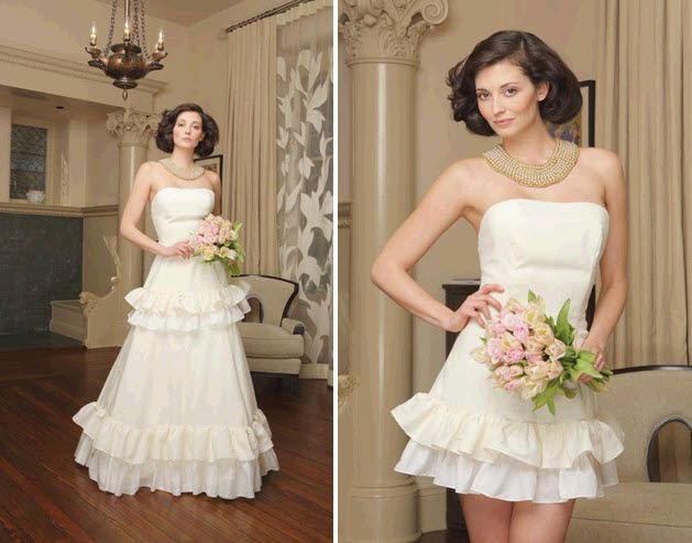 Convertible wedding dress by Morgan Boszilkov- full length for the ceremony, short for the reception