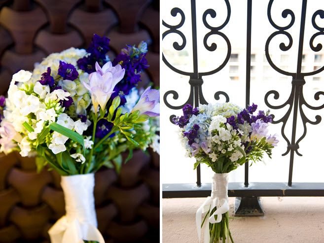 Simple and chic wedding flowers- purple, white, and green floral bridal bouquet