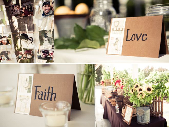 Love and Faith for reception table names; gorgeous country-chic welcome table