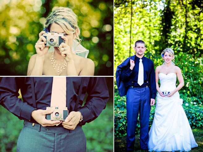 Bride and groom get behind the camera and take pictures of each other