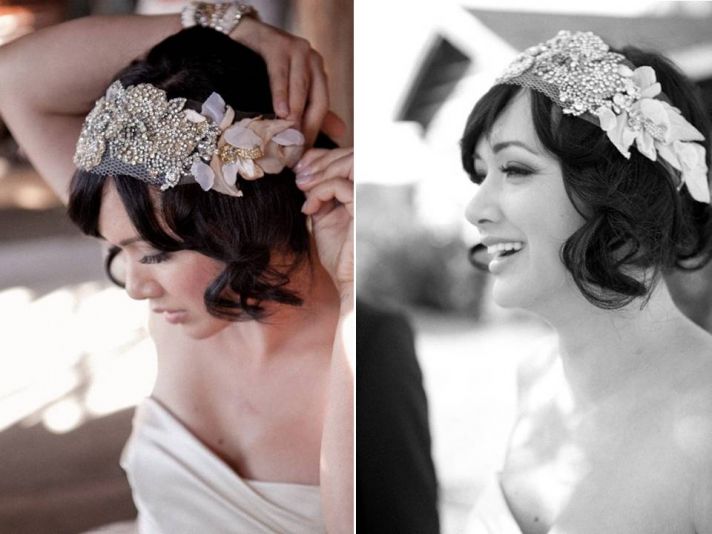 Dazzling beaded bandeau bridal headband available on Etsy