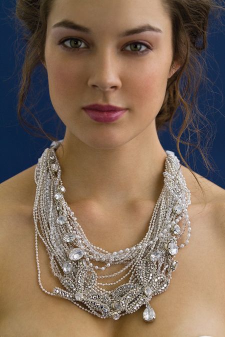 Chic multi-strand bridal necklace with large hanging crystals