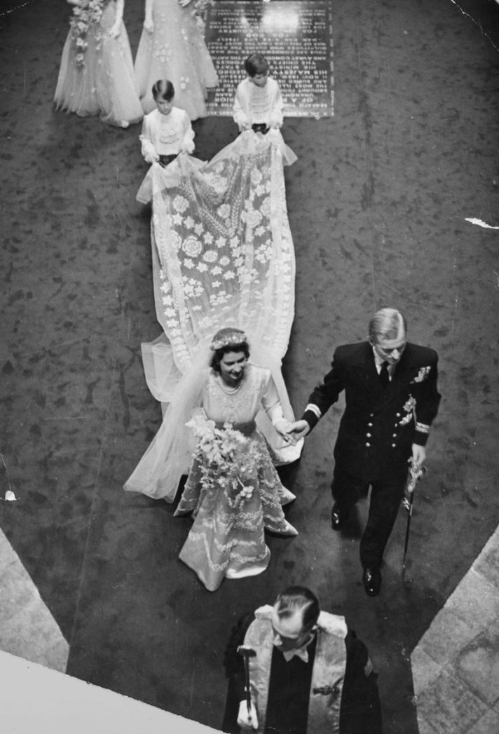 Princess Elizabeth’s royal wedding dress with dramatic train