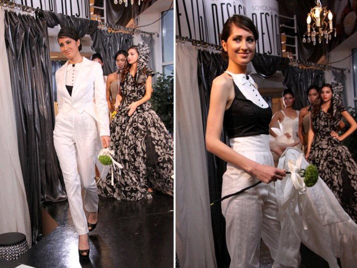 Chic ivory tailored bridal tux for a same-sex marriage
