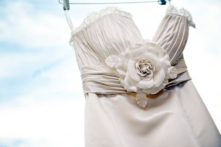 Ivory mermaid wedding dress with romantic lace and floral applique