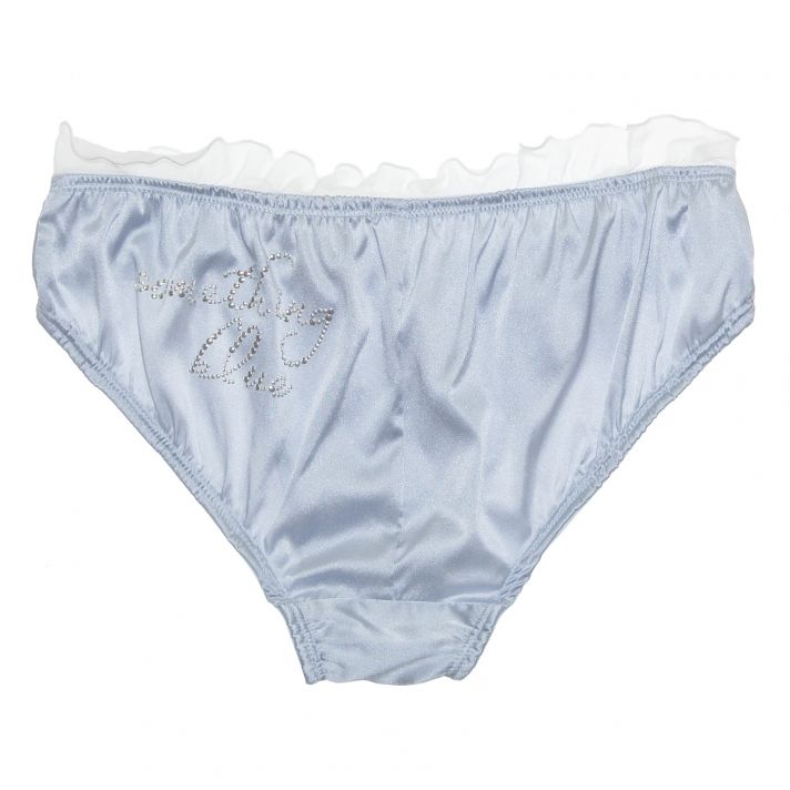 Adorable ‘something blue’ bridal panties with white lace ruffle at waistband