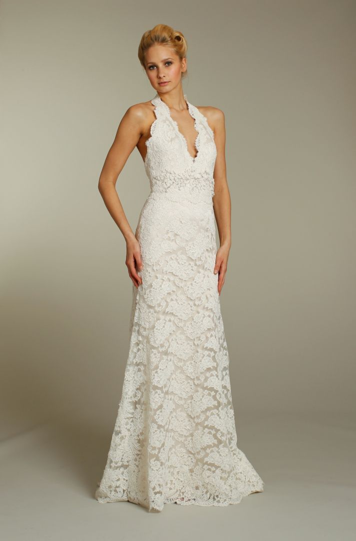 Ivory lace modified mermaid wedding dress with embellished bridal sash