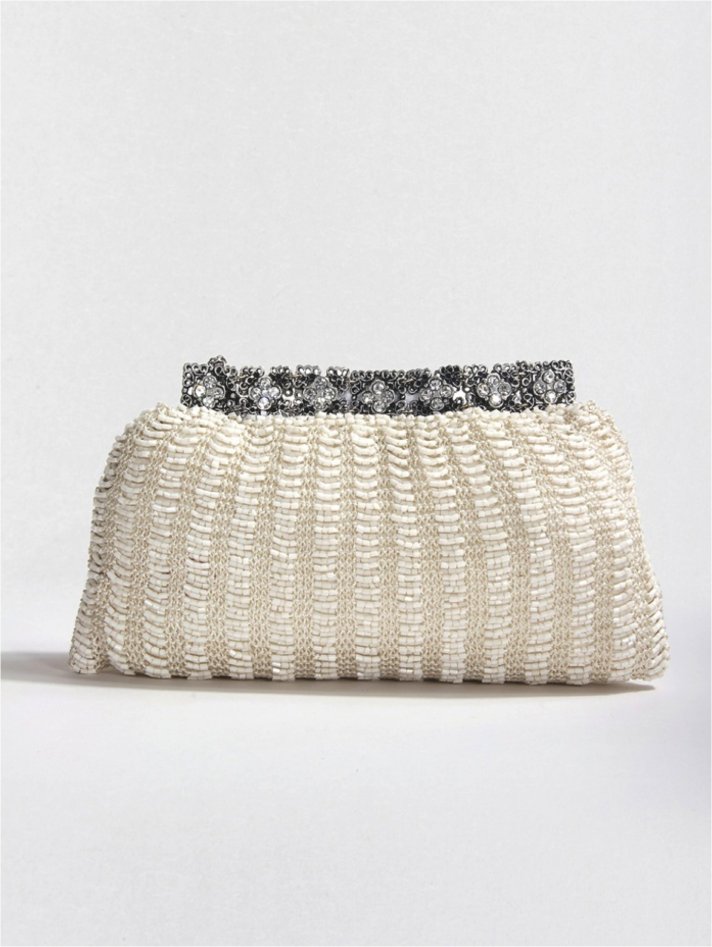 Vintage-inspired ivory beaded bridal clutch with Swarovski crystals