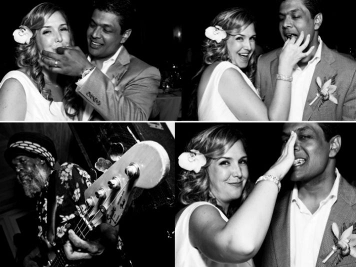 Artistic black and white wedding reception photo