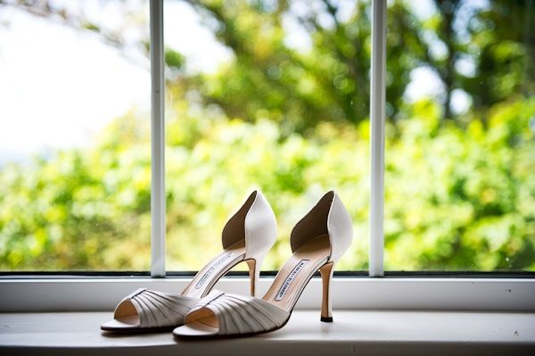 Open-toe Badgley Mischka wedding shoes