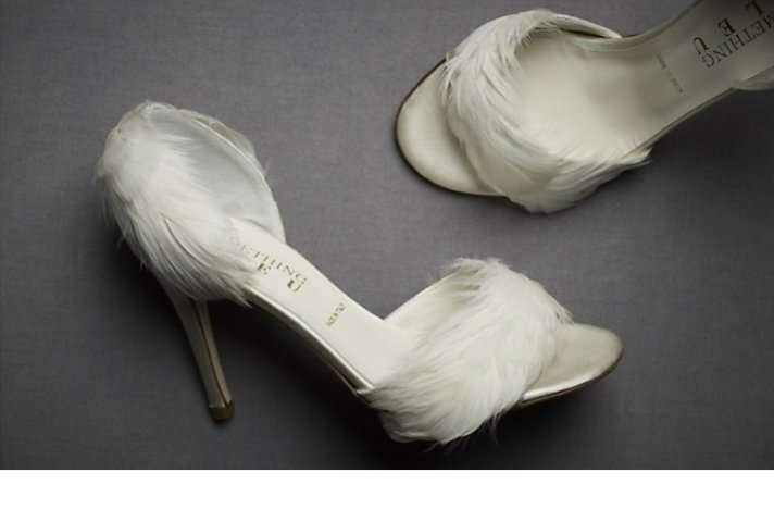 BHLDN wedding shoes- feather-adorned d’orsay pumps