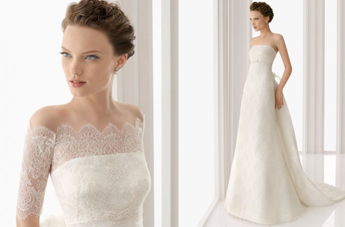 off-the-shoulder lace wedding dress, 2012 rosa clara