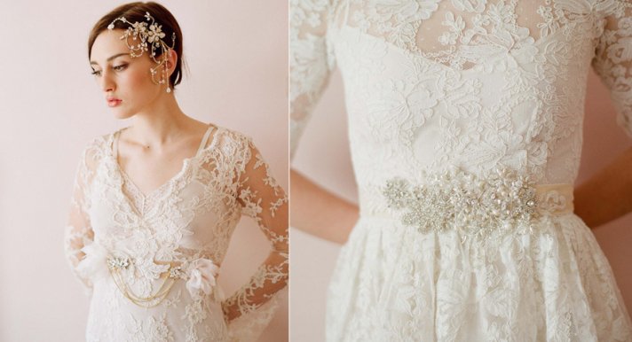 lace wedding dress romantic embellished bridal sash