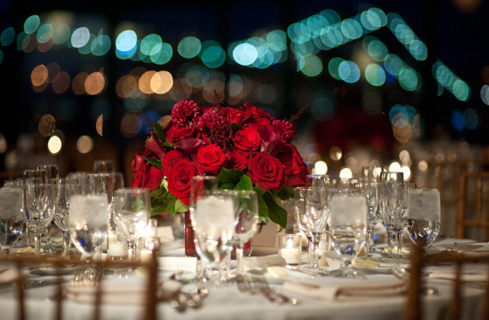 bold red rose wedding centerpiece