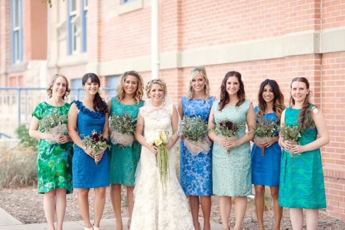 printed bridesmaid dresses blue aqua