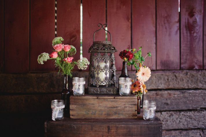 romantic outdoor wedding lace decor pink red peach wedding flowers