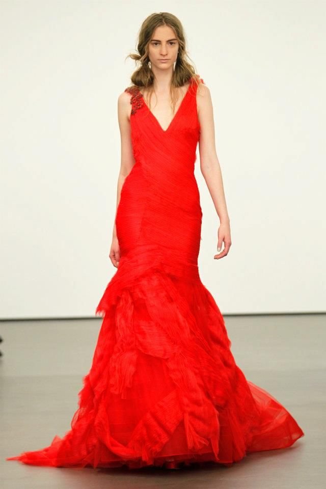 Spring 2012 wedding dresses Vera Wang bridal gown non white dresses red 8
