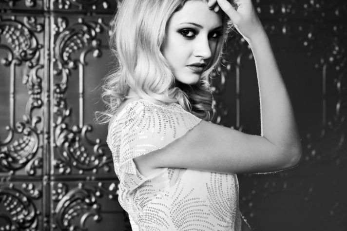 vintage inspired bride sarah seven silver wedding dress