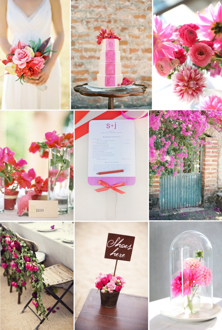 girly wedding color palette mixed hues of pink fuschia red spring summer outdoor weddings