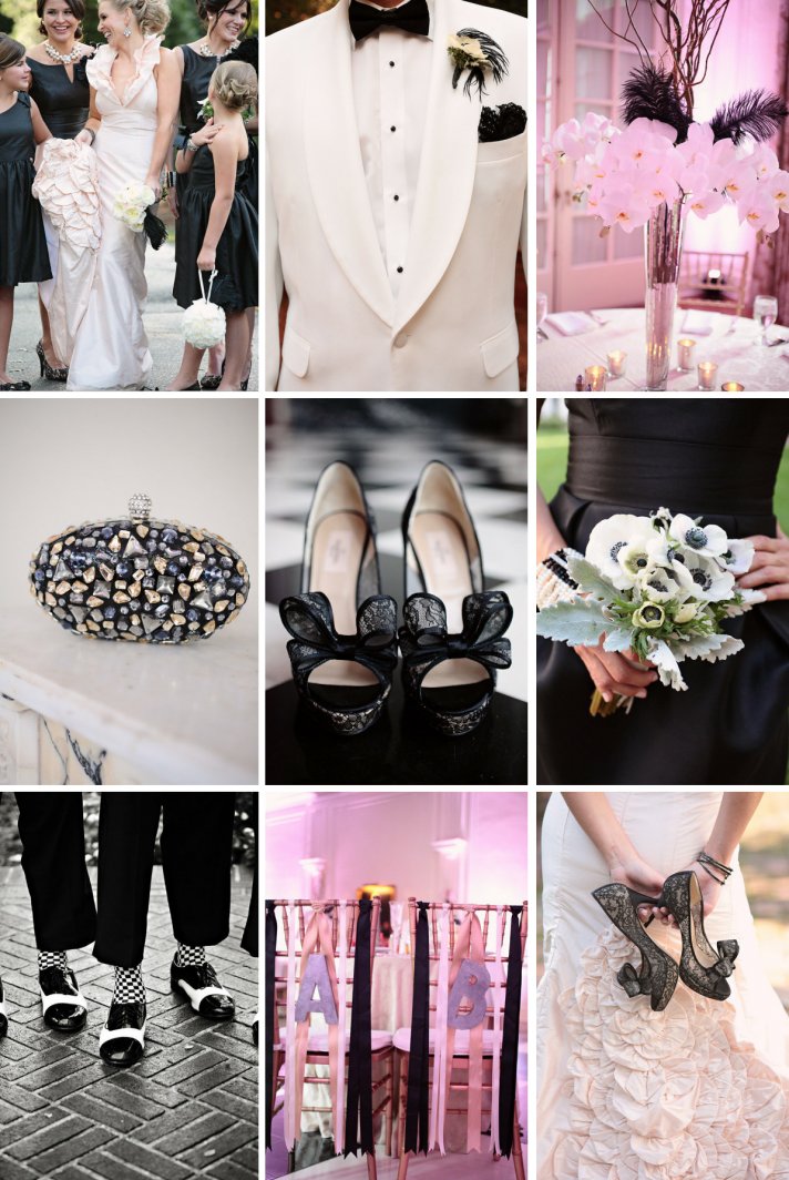 black and white wedding with pops of blush pink 2