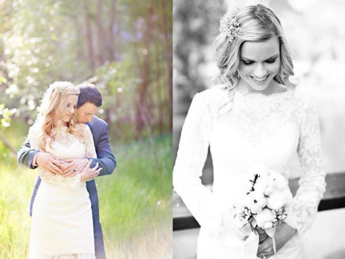 lovely lace LWDs for the brides wedding reception look long sleeves sheer neckline 2
