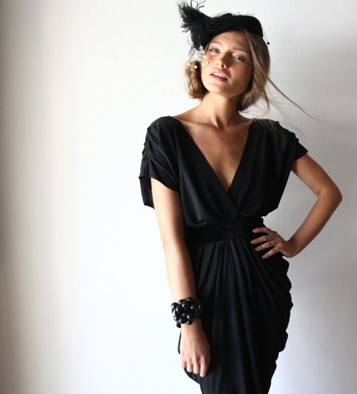 black jersey bridesmaid dress v neck