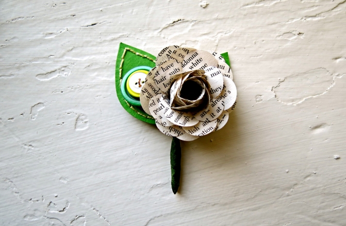 unique boutonnieres for grooms handmade weddings by Etsy recycled newspaper