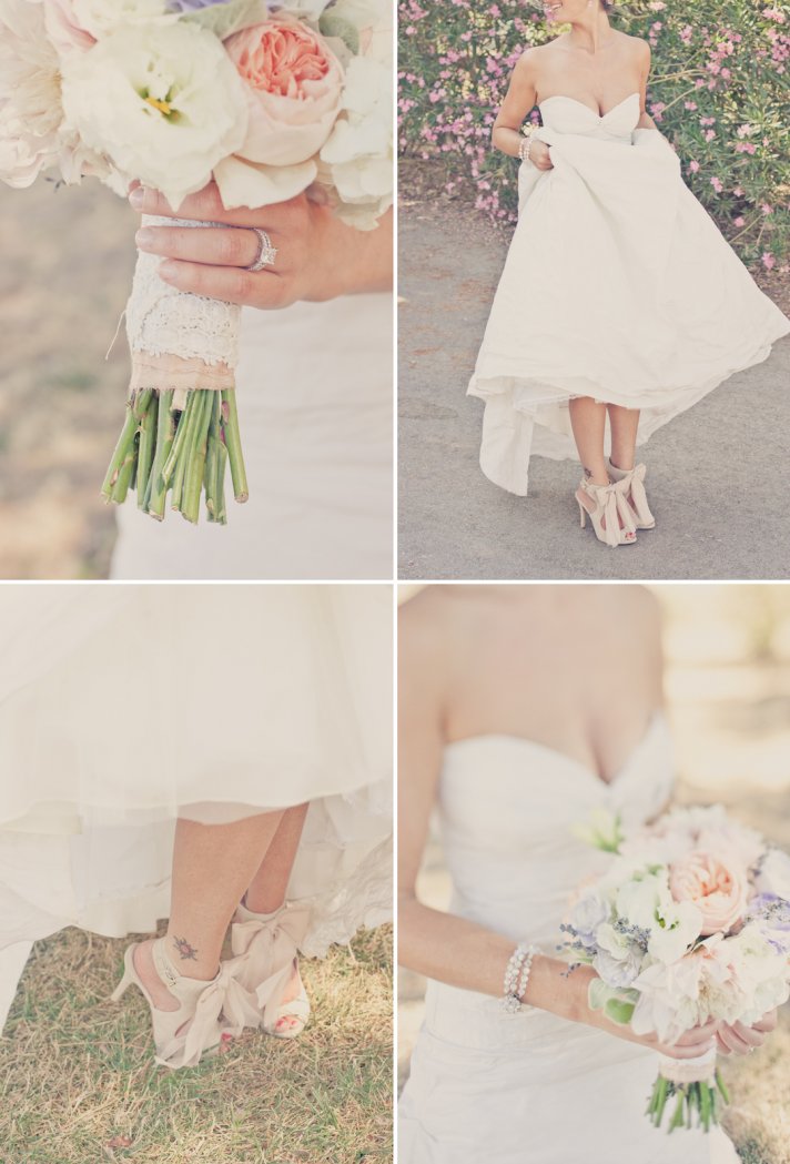 elegant outdoor wedding inspiration peach lavender cream bridal flowers shoes