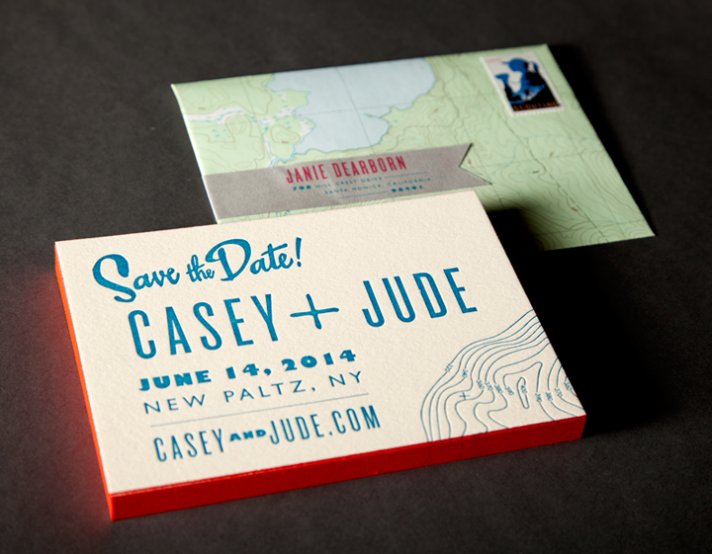 ladyfingers letterpress wedding invitations stationery playful rustic ivory blue